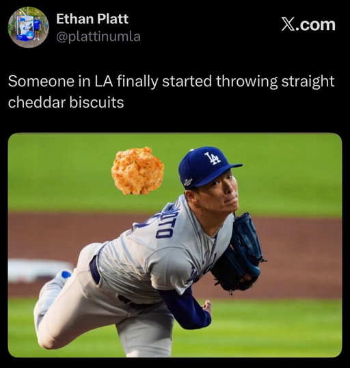 Yoshinobu Yamamoto, also known as the greatest pitcher of all time, is somehow only being paid 25 million a year to throw cheddar biscuits at batters in October. His playoff legacy run continues as he dueled one of the best left handed pitchers of the last 15 years. Yoshi also stared in the Super Mario Galaxy movie earlier this year, and is now doing a side quest pitching for the Dodgers.

#mlb #baseball #dodgers
