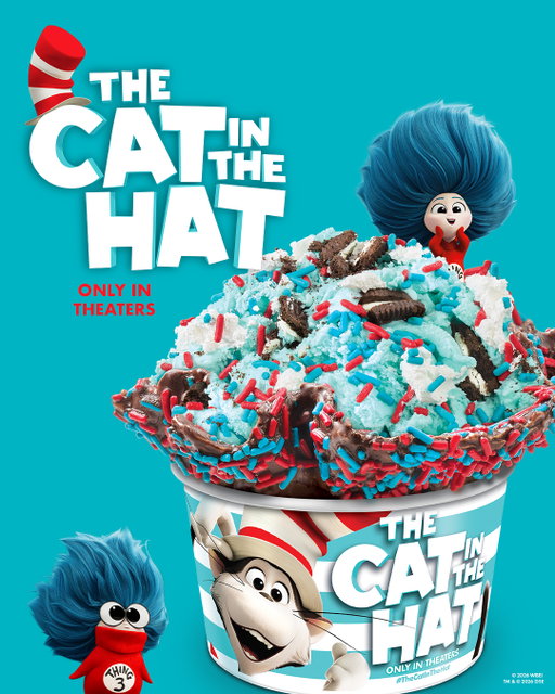 Today is going to be THE. BEST. DAY. EVER! Our ✨NEW✨ Creation™ & Cake inspired by @catinthehatmovie are here for a limited time!🎩🎬

🩵🍦The Cat in the Hat’s Cotton Candy Catastrophe
Blue Cotton Candy Ice Cream with OREO® Cookies and Sprinkles 

❤️🎂Cake Full of Things
Layers of moist Red Velvet Cake and Cotton Candy Ice Cream with The Cat's Confetti Sprinkles wrapped in fluffy White Frosting

🎬See THE CAT IN THE HAT only in theaters November 6. #TheCatinTheHat