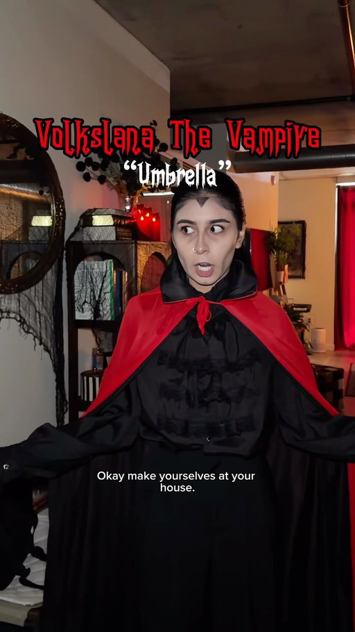 Volkslana The Vampire: “Umbrella” 🧛🏽‍♀️🖤 
Thanks for watching!

Directed/Written by Me!
Music: @ryanpochop (except the Umbrella song… obviously)

#comedyreels #vampire #sketchcomedy #skit #halloween