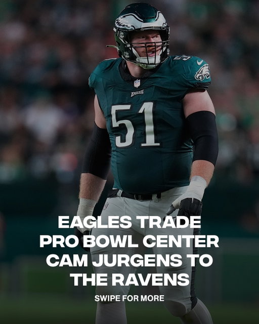 Cam Jurgens is headed to Baltimore 👀🟣

The Eagles are trading the two-time Pro Bowl center and a 2027 seventh-round pick to the Ravens for a 2027 fifth-rounder and a 2028 second-rounder, per Adam Schefter.

📸 Getty