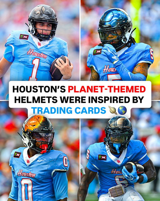 Houston wore 10 DIFFERENT helmet designs in Saturday’s win over UCF 🤯🪐

Inspired directly by Topps’ Planetary Pursuit cards, the helmets featured all eight planets, the Sun, and the dwarf planet Pluto.

Just like the cards, the farther from the Sun, the rarer the design 👀

45 players wore the Sun, 15 wore Earth, and only Cougars QB Conner Weigman wore Pluto, complete with a “1 of 1” inscription 🔥