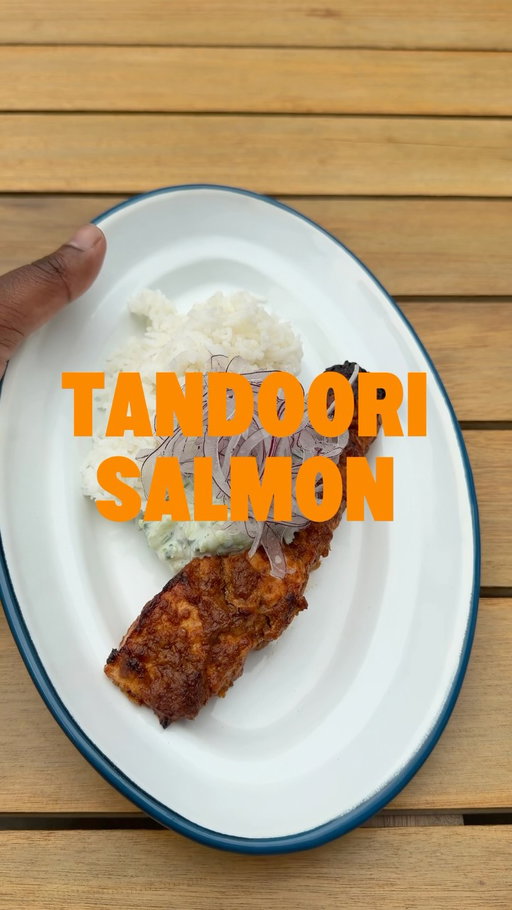 Tandoori Salmon to celebrate World Salmon Day. 
The Afterburn challenge is to help me become Australia’s Best pickleball player and hit my weekly recommended fish intake by fuelling up with @tassalseafood fresh Tassie Salmon. One of them is looking good...

Ingredients
Tassal Fresh Tassie Salmon Fillets
½ tsp turmeric
1½ tsp Kashmiri chilli powder
1 tsp garam masala
1 tsp coriander powder
1 tsp smoked paprika
2 tsp ginger paste
2 tsp garlic paste
1 tbsp yoghurt
1 tbsp olive oil
1 tsp salt

Raita
½ cup Greek yoghurt
1 cucumber, grated and squeezed dry
small handful coriander, finely chopped
½ tsp cumin
½ tsp salt

Red onion, very thinly sliced 
Basmati Rice

Method
Mix all the tandoori marinade ingredients together and coat the salmon. Leave to marinate for 20 minutes.
Cook under a high broiler for 8–10 minutes, or air fry at 220°C for 8–10 minutes, until cooked through and nicely charred.
For the raita, mix everything together and season to taste.
Slice the red onion as thinly as possible and place in ice water for a few minutes, then drain.
Serve the salmon with basmati rice, raita and shaved red onion.
#ad
