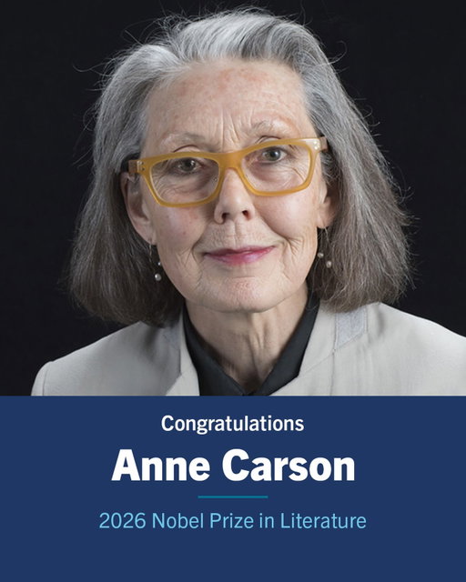 Canadian poet and #UofT alumna Anne Carson has won the 2026 #NobelPrize in Literature! 🏆

Carson was awarded the prestigious prize for “her bold and inventive oeuvre that, in playful dialogue with the classical tradition, has created new forms for contemporary literature.”

“On behalf of the University of Toronto, I am absolutely delighted to congratulate alumna Anne Carson on winning the 2026 @nobelprize in Literature,” said U of T President @MelanieWoodin. “This is a very proud moment for our global alumni community and for the entire university.”

Carson joins several members of the U of T community who have won the international prize, including a number of alumni. 

Read more about Carson’s award-winning work at uoft.me/np26 or the link in our bio. #UofTAlumni

Photo credit: Don Usner