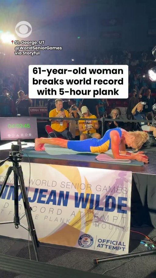 A 61-year-old Canadian woman broke her own world record after holding a plank for more than five hours at the World Senior Games in Utah.

DonnaJean Wilde surpassed her previous Guinness World Record of four hours and 30 minutes, set in 2024, becoming the record holder for the longest abdominal plank by a woman. Judges rotated through hour-long shifts as Wilde held the position.