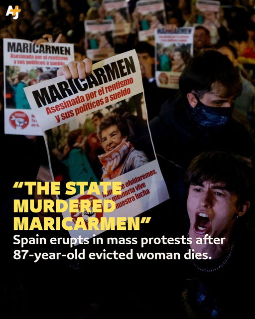 Tens of thousands of people are flooding the streets of Spain to honor Maricarmen.⁣
⁣
The 87-year-old died after being forcibly evicted from her home, sparking mass protests over the country's housing crisis and gentrification.⁣
⁣
#Maricarmen #Spain #Protests #Madrid