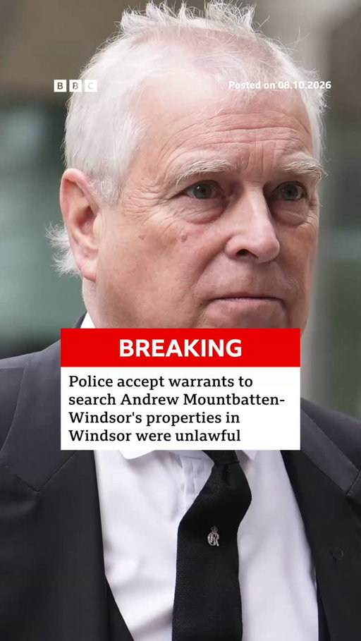A police force in England has accepted that the search warrants it used to search Andrew Mountbatten-Windsor's homes earlier this year were unlawful, the High Court has heard.
 
Thames Valley Police said it accepted the "initial court's decision to issue warrants under the specific piece of legislation used was incorrect" when they were given permission to search the former prince's properties on 19 February.
 
Andrew was arrested by Thames Valley Police on suspicion of misconduct in public office. He denies any wrongdoing.
 
Tap the link in @BBCNews’s bio to read more about the case.
 
#BBCNews