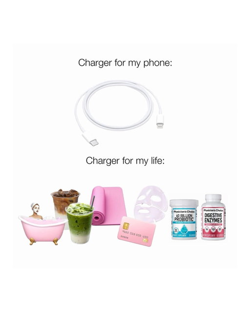 Things that recharge me: doing absolutely nothing, little treats, and remembering my @physicianschoice Hack Your Tummy Bundle 😂