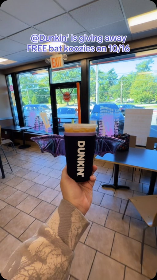 @dunkin is giving away FREE bat koozies on Friday October 16, 2026 with a purchase of the all new Berry Battie Daydream Refresher. Stock is LIMITED so get there EARLY! 🦇💜☕️😈 
.
.
.
#dunkin #dunkindonuts #free