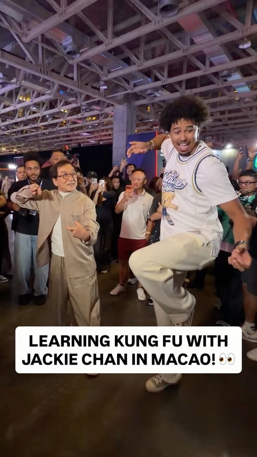@jackiechan teaches @lsk a signature Kung Fu move in Macao ahead of the 2026 NBA China Games! 👏👏