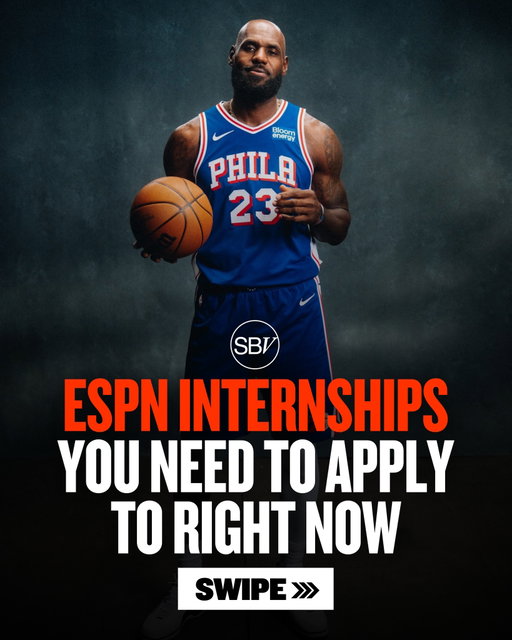 APPLICATIONS FOR THESE INTERNSHIPS HAVE CLOSED 📌

Have you seen these three ESPN internships?

Swipe through to explore three Spring 2027 opportunities spanning marketing, creative production, social media, and programming.

Each internship offers hands-on experience helping shape how millions of fans watch, follow, and experience sports across ESPN’s platforms.

Which opportunity fits your career goals?

👇 Sports internships can close quickly. Comment ESPN below and we’ll send the application links to your DMs.

Tag or share this with a student who wants to work in sports media.

@espn 

#SportsJobs #ESPNInternships #SportsInternships #SportsMediaCareers #SpringInternship

Can your content stop sports fans from scrolling?

ESPN is hiring remote Social Interns for Spring 2027. Candidates may be considered for opportunities across:

- ESPN NEXT Show Social
- ESPN Social Media
- ESPN Digital Video Social Content

Interns will create platform-specific content, edit short-form videos, write social copy, monitor sports trends, and support coverage across Instagram, TikTok, X, YouTube, Snapchat, and ESPN-owned platforms.

Program Dates: January through May 2027
Compensation: $23 per hour
Eligibility: Must be enrolled in college and at least 18 years old
Preferred Majors: Broadcast journalism, sports media, communications, or a related field
Application Materials: Editing portfolio and cover letter preferred
Remote Requirements: Reliable internet connection and a dedicated workspace

👇 Sports internships can close quickly. Comment ESPN below and we’ll send the application link to your DMs.

Tag or share this with a student who wants to create social content in sports.

@espn 

#SportsJobs #ESPNInternship #SocialMediaInternship #SportsMedia #RemoteInternship

Want to help shape how fans experience sports?

ESPN is hiring Spring 2027 interns in New York City across two teams:

- ESPN Sports Marketing
- ESPN Creative Studio

Interns will support sports marketing campaigns or help create and edit content for ESPN productions across television, streaming, social media, and digital platforms.

Program Dates: January through May 2027
Compensation: $23 per hour
Eligibility: