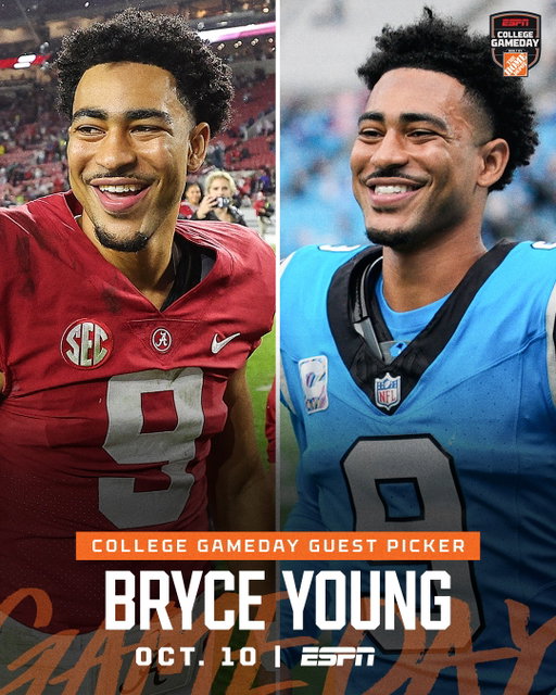 ✅ Heisman Trophy winner at Alabama
✅ Carolina Panthers starting QB
✅ College GameDay guest picker

See you Saturday at Coleman Coliseum, @bryceyoung!