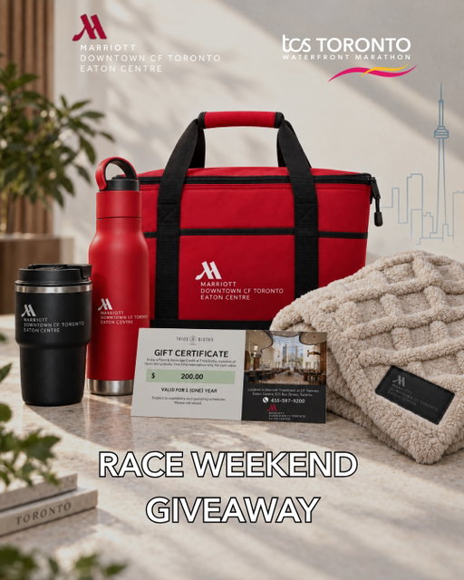 Marathon weekend is almost here!
 
To celebrate one of Toronto's most exciting weekends of the year, @towaterfront42K and @marriotteatoncentreTO are teaming up to give away a Marathon Recovery & Travel Kit.
 
Whether you're travelling to Toronto for race weekend, crossing the finish line, cheering from the sidelines, or simply enjoying the city, this giveaway is for you.
 
Prize Includes:
-Marriott-branded Insulated Cooler Bag
-Marriott-branded Insulated Water Tumbler
-Marriott-branded Insulated Coffee Tumbler
-Marriott-branded Travel Blanket
-$200 Trios Bistro Gift Certificate

How to Enter:
1. Follow @towaterfront42K and @marriotteatoncentreTO
2. Like this post
3. Tag a friend you'd spend marathon weekend with

📍Marriott Downtown at CF Toronto Eaton Centre is located at 525 Bay Street, just steps to Nathan Phillips Square
 
Contest closes October 14, 2026 at 11:59 PM ET. One winner will be selected on October 15, 2026. The winner will be contacted via DM with prize claim instructions. The prize may be picked up during the race weekend or at a mutually arranged date thereafter.
