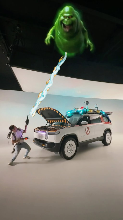 I AIN'T 'FRAID OF NO GHOST! Check out the exclusive @rivianofficial Ecto-R1! The NEW Rivian Halloween Mode will be available to all owners with an OTA Update and is live from October 9th to November 2nd! #rivian #halloween #ghostbusters