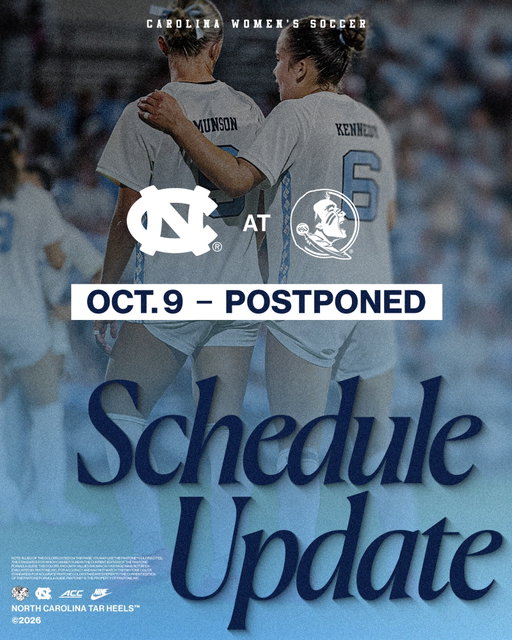 Due to Hurricane Isaias’ projected impact along the Gulf Coast, our match at Florida State has been postponed.

Efforts are being made to reschedule the game, and information will be provided as it becomes available.

#GoHeels