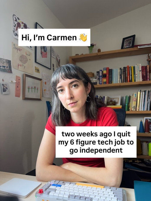 I thought a post-resignation reintroduction was in order. 😅

I’m Carmen, an *independent* social media strategist and content creator. I wasn’t so sure about that last part for a while (do I want to become an influencer??) but truthfully, I like distilling scripts into videos, and researching a variety of topics around algorithms, AI, and the creator economy. You can create content about anything you want, and it was a relief to discover I didn’t have to talk about what I eat or what I wear. 

I used to work in tech startups, before that the beer industry, and now I’m working with clients in all sorts of industries. The main through-line is that I’m deeply embedded in the feeds, and can help demystify these systems for folks who have no choice but to rely on them. 

Thanks for following along! Tell me something about yourself 💗

#personalbrand #socialmediastrategist #40something #quityour9to5 #freelancelife