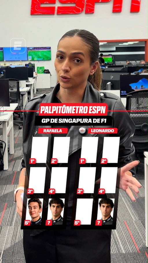PALPITÔMETRO PARA O GP DE SINGAPURA DE FÓRMULA 1! 🏎️💨🔥

Será que Kimi Antonelli vai voltar a vencer após duas corridas? Max Verstappen vai quebrar o tabu e subir ao lugar mais alto do pódio pela primeira vez em Marina Bay?

Rafaela e Leonardo já deram seus palpites para a corrida, mas a ADM quer saber: qual é o seu top 5, fã de esporte? Deixe sua lista nos comentários! 👀🏁

#F1NaESPN #Formula1 #SingaporeGP