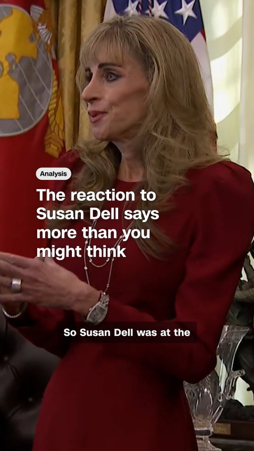 A clip from philanthropist Susan Dell speaking in the Oval Office Wednesday night has gone viral, sparking comments about her appearance as well as pushback against the scrutiny of her looks. Dell appeared with her husband, CEO of Dell Technologies Michael Dell, to discuss Trump Accounts which the couple has pledged $6.25 billion to help fund. Ivana Scatola reports.
