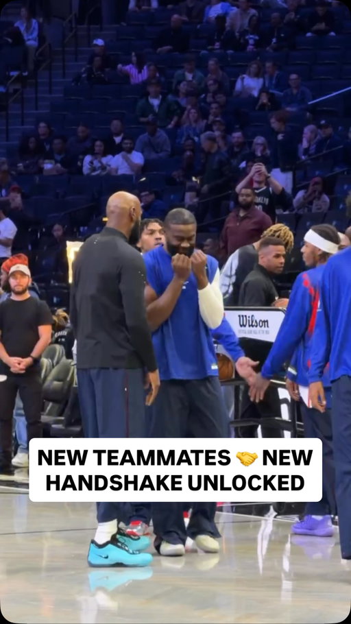 @kingjames & @fchwpo had to practice their handshake ahead of stepping on the floor together! PHI-BKN LIVE NOW on NBA League Pass 🍿