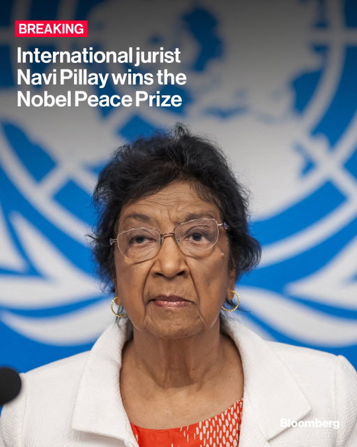 The 2026 Nobel Peace Prize was awarded to Navanethem “Navi” Pillay for her efforts to promote peace and international law. Pillay served as a judge in South Africa, at the International Criminal Tribunal for Rwanda and the International Criminal Court. Tap the link in bio for more.

📷: Fabrice Coffrini/AFP