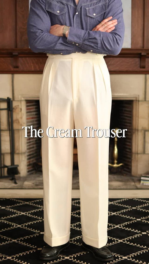 You got your grey trousers. What comes next?

The cream trouser.

Much like the mid-grey, cream is a natural neutraliser. It pairs effortlessly with almost anything in your wardrobe. Throw on a navy jacket, a patterned blazer, or even a denim shirt, and the cream trouser just works. You never really have to second-guess yourself when you’re wearing them.

Where it differs from grey is in its character. Cream doesn’t take itself too seriously. There’s a nonchalance to it, an effortless quality, and just a hint of boldness that grey simply doesn’t offer. It’s not the obvious professional choice, but that’s exactly what makes it interesting.

If you already own a grey trouser and you’re wondering what to get next, this is your answer.