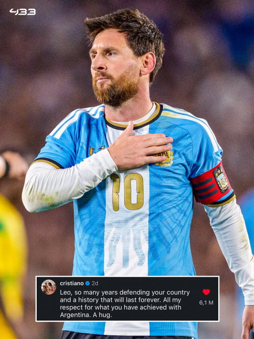 Cristiano Ronaldo now has three of the most-liked comments in Instagram 𝙃𝙄𝙎𝙏𝙊𝙍𝙔 🤯

❤️ Respecting Messi after his Argentina retirement: 6.1 million likes.

🤍 Commenting on Mbappé’s post after his move to Real Madrid: 6 million likes.

🙏 Wishing Messi strength after the passing of his father: 7.2 million likes.

Three of the most-liked comments 𝗘𝗩𝗘𝗥 on Instagram 😲