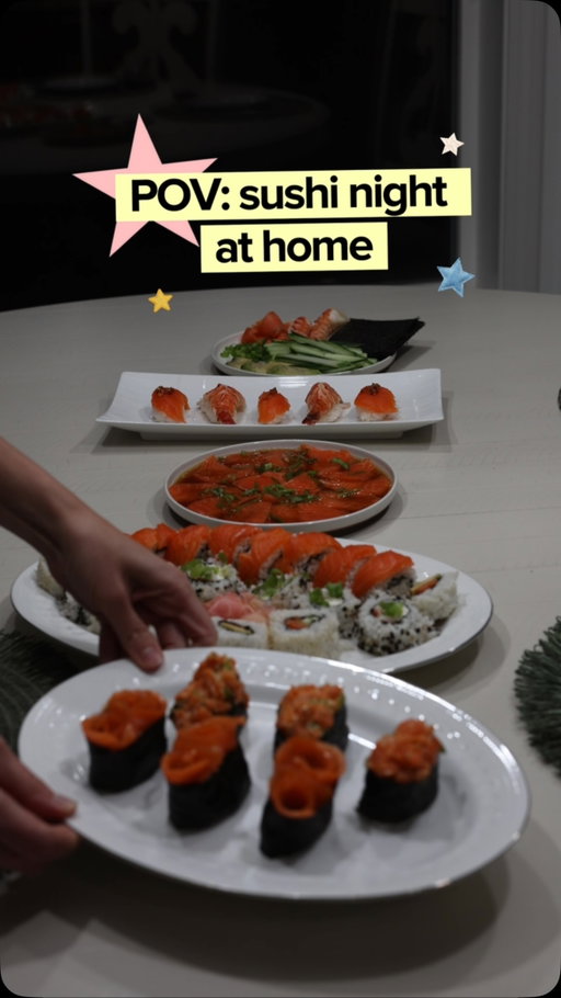 Sushi night at home might officially be our new favorite family dinner 🍣🤍 I finally stopped being scared to make sushi at home, and this spread was SO worth it!

I used @seatopia salmon, shrimp & cold-smoked steelhead to make the whole spread.

Save this for your next sushi night ✨
