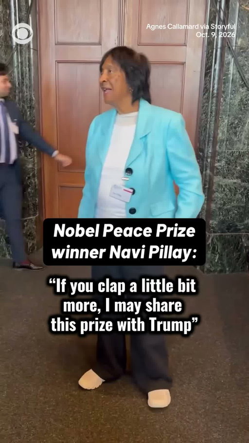 The Nobel Committee awarded the 2026 Nobel Peace Prize to Navanethem "Navi" Pillay, a former International Criminal Court judge and U.N. human rights chief, "for her efforts to promote peace and international law."

She said the award surprised her when her peers greeted her with rounds of applause on Friday, and she joked, "If you clap a little bit more, I may share this prize with Trump."