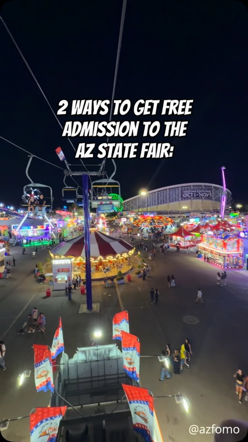 AZ STATE FAIR 🎡 It’s BACK!! Only until Nov 1. Go while you can, and we all know it can get expensive having fun at the fair but here’s some tips to get free admission if you go on a Thursday or Friday, they added an extra free day this year!! 🤩 
👉🏼State Forty Eight: Free admission on Thursdays from 12pm-6pm. Guests must be wearing any State Forty Eight /Arizona State Fair shirt
👉🏼 Feel Good Fridays Presented by Sanderson Ford: Fridays in October from Noon to 6 pm. Bring in 8 non-perishable food items and receive one free admission. Benefitting St. Mary’s Food Bank and Operation Santa Claus
[hosted] Will you be going to the state fair this year?? 🌟 
•
#phoenixarizona #thingstodoinaz #arizonaevents #arizonastatefair #phoenixfoodie @arizonastatefair @rcsfun