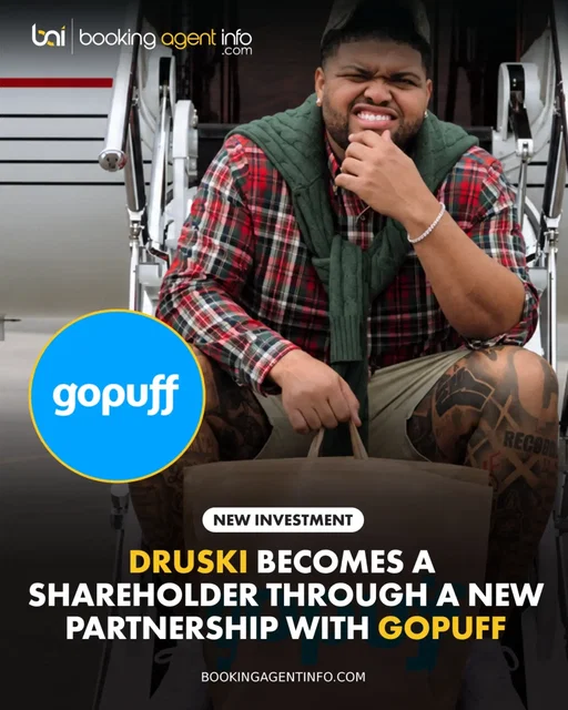 Druski (@druski) takes an equity stake in Gopuff (@gopuff) as part of a new multi-year strategic partnership, expanding his relationship with the delivery platform from campaign talent into long-term creative and commercial ownership.

The partnership will see Druski work with Gopuff on exclusive products, consumer experiences and activations tied to his Coulda Been Records and 4Lifers Entertainment platforms. Gopuff will support the rollout through its product development, merchandising and distribution infrastructure, giving Druski a direct path from entertainment IP to physical products and fan-facing experiences.

The deal builds on Druski’s previous work with Gopuff on the “HARD PASS” campaign alongside Tom Brady, evolving the relationship beyond traditional sponsorship into a broader business partnership centered on shared strategy and ownership.

Gopuff continues to lean into high-profile equity partnerships, bringing Tom Brady and Giannis Antetokounmpo on board as shareholders while launching product collaborations with stars like Cole Palmer, positioning celebrity partners as active commercial contributors rather than traditional campaign faces.

For Druski, the move continues a broader expansion beyond comedy into ownership and entrepreneurship. His profile has continued to grow across both entertainment and business, including recognition on Forbes’ 2026 Top Creators list and his role hosting the 2026 BET Awards.

Create a free account at BookingAgentInfo.com to be the first to know about new entertainment brand partnerships.

Follow @bookingagentinfo_ for more.