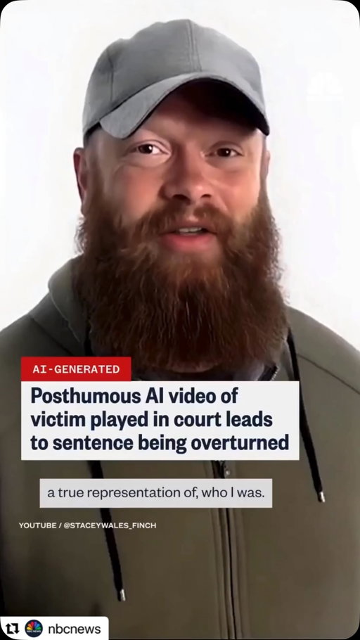The fact that this was allowed to be admitted in a court of law AT ALL…I legitimately try to avoid the idea that “we’re cooked” not because I’m some eternal optimist, but I do TRY to find a bright side of sorts because what’s the alternative, right? But this is just…😔😔😔
.
 #Repost @nbcnews with @use.repost
・・・
The family of a road rage victim in Arizona used his likeness to create a posthumous AI video played at his killer’s sentencing last year. Now, an appeals court has vacated the sentence, calling the decision to allow the video a “fundamental error.” NBC News’ @mistymarrisesq has more.