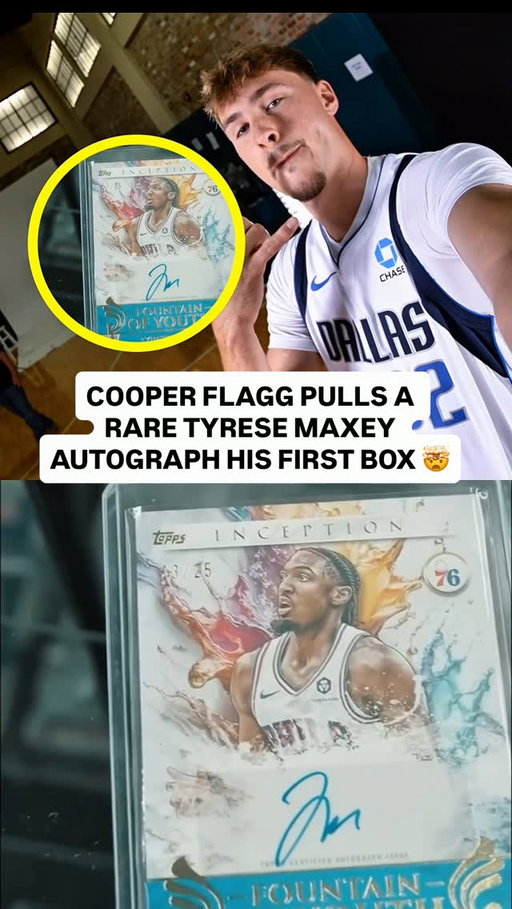 Cooper Flagg pulled a rare Tyrese Maxey autograph at his own shop on his very first box 🤯