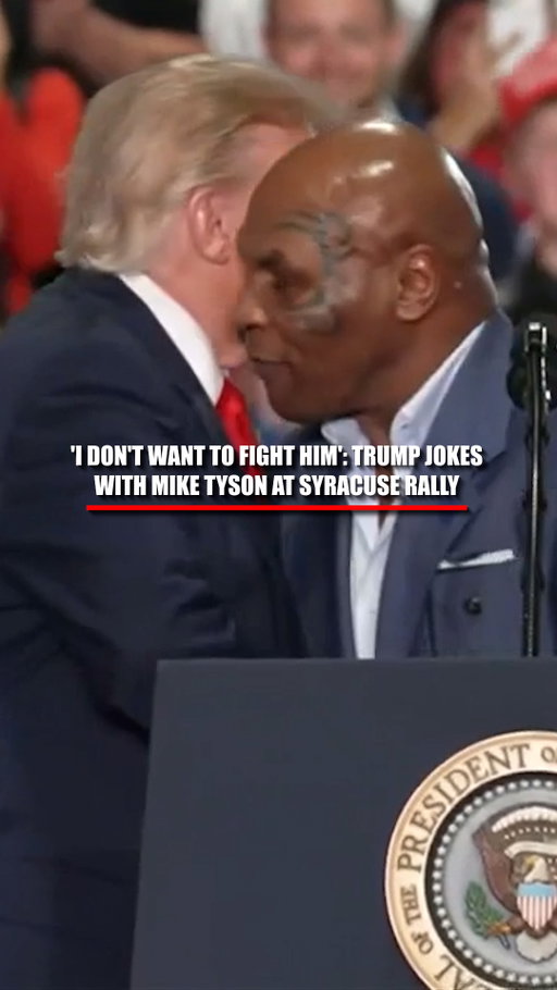 President Trump brings boxing legend Mike Tyson onstage during his Syracuse rally, then jokes that there's one person he definitely doesn't want to fight.

"I don't want to fight him," Trump says, recalling watching the former heavyweight champion dominate opponents in the ring.

"He was the scary guy," Trump adds, before complimenting Tyson's appearance and joking that he looks better now than he did 30 years ago.