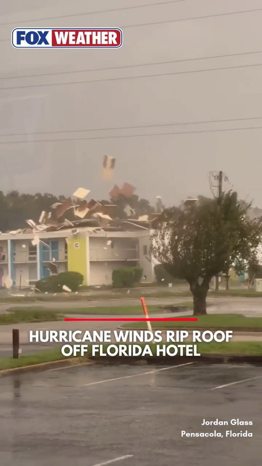 ROOF RIPPER 🌀: Hurricane winds tore the roof off an inn in Pensacola, Florida, as Hurricane Isaias slammed the northern Gulf Coast Friday night.