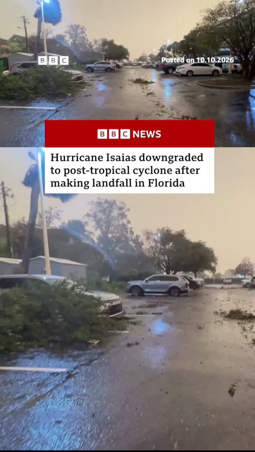 Hurricane Isaias, the first of the 2026 Atlantic season, made landfall on Friday night along the northern Gulf Coast of Florida, bringing with it heavy rains and powerful winds.
 
Isaias is still surging across south-eastern parts of the US, after being downgraded to a post-tropical cyclone, the BBC's US partner CBS News reports.
 
Tap the link in @BBCNews’s bio to read how Florida, Alabama and Georgia have been affected.
 
#BBCNews