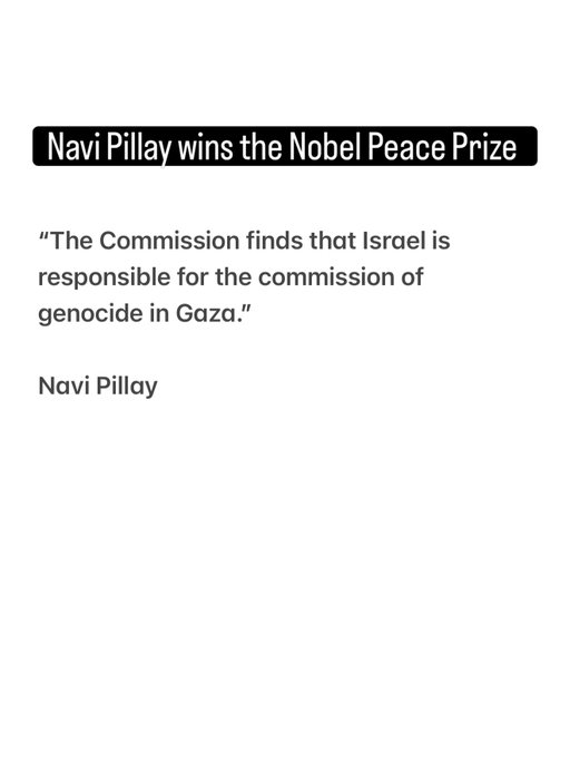 Congratulations to Navi Pillay. 🏆 Stop the genocide & free Palestine 🇵🇸