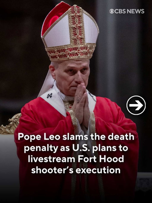 Pope Leo XIV declared that capital punishment is "inadmissible" as the United States plans to livestream an execution by firing squad.

The American pope, in a post on X marking the World Day Against the Death Penalty, quoted the revised Catholic teaching on capital punishment ushered in by his predecessor, Pope Francis. The Catholic teaching states that capital punishment attacks the inherent dignity of a human being.

The U.S. Defense Department announced Thursday that the firing squad execution of Nidal Malik Hasan, who was convicted of killing 13 people and wounding 32 others in a 2009 shooting at the Fort Hood military base, would be livestreamed on Dec. 3. It would be the first U.S. military execution since 1961.

Read more at the link in bio.
