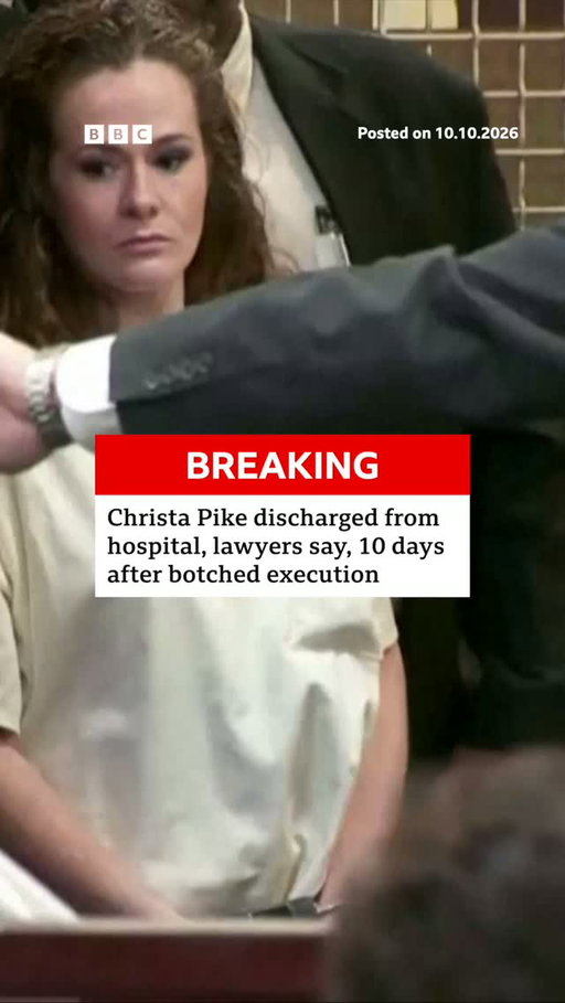 US death row inmate Christa Pike has been discharged from hospital following her botched execution at the end of last month, her lawyers have said.
 
The 50-year-old murderer has been returned to the prison where she has spent the last 30 years, according to a statement from her lawyers on Saturday.
 
She is continuing to receive medical care at the prison.
 
Pike survived two lethal injections of the drug pentobarbital on 30 September, which left her in a critical condition in hospital.
 
Tap the link in @BBCNews's bio to read more of her lawyer's statement. 
 
#ChristaPike #BreakingNews #BBCNews