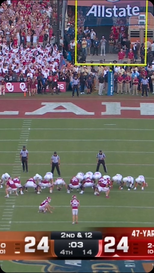 HE HIT IT. SOONERS WIN THE RED RIVER RIVALRY.