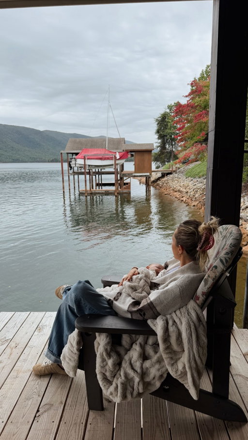 This is my heaven☁️🤍a chilly fall day on the lake cuddling my sweet newborn🍂