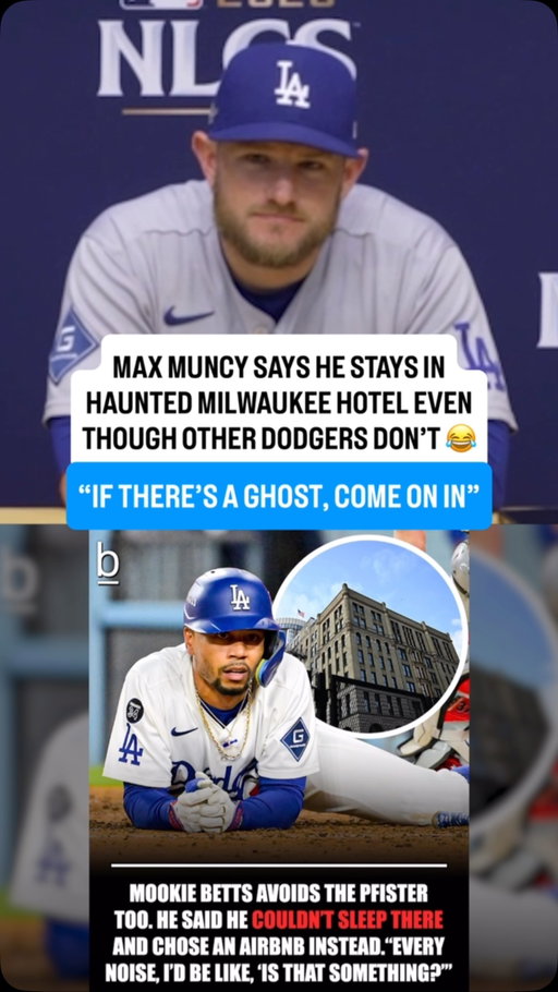 Max Muncy says he still stays in the famous Pfister Hotel in Milwaukee even though some of his Dodgers teammates, like Mookie Betts and Teoscar Hernández, don’t because of rumors that it’s haunted 😂

“If there’s a ghost in there, come on in. If the TV turns on, he’s friendly. Hopefully he’s not there to disturb me. If there’s a ghost, let’s have a good time.”

Question by Noel Sanchez, @noisebynoel 🫡

#losangeles #dodgers #dodgerstadium #october #ghosts