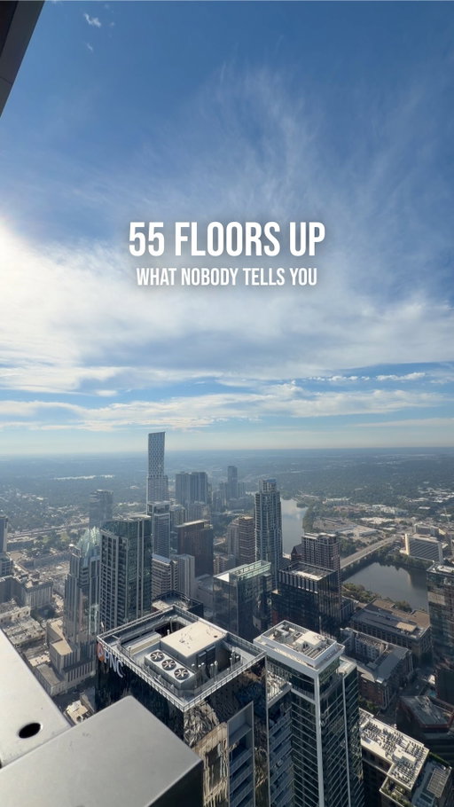 Two years on the 55th floor. Five things I did not know before I signed.

The fire alarm system is compartmentalized, so floor 40 can alarm while I hear nothing. The elevators run lobby to 55 in forty seconds until rush hour hits. The building sways in high wind and it is supposed to. The $200 amenity fee actually buys something. And the view never turns into background noise, which is the part I was most sure would happen.
Save this for apartment hunting. Send it to whoever keeps saying they want to live in a high rise.

#highriseliving #apartmenthunting #austintexas #apartmenttour #citylife