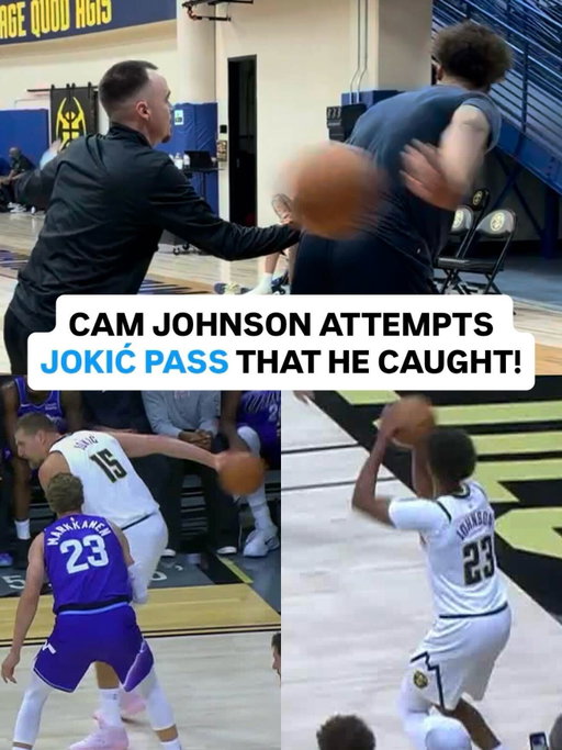 “I can try but I wouldn’t do it in a game.” 😂 After catching one of Jokić’s all-time career passes... @camjohnson23 took a shot at it himself!