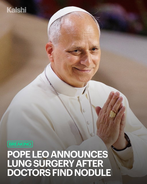 Pope Leo XIV will undergo surgery after doctors found a lung nodule at a very early, localized stage.

Traders give him an 8% chance to win TIME's Person of the Year.