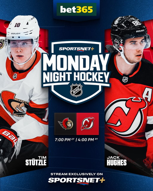 We’ve got a Canadian Thanksgiving showdown between the Senators and Devils TONIGHT on Monday Night Hockey 🏒

Stream at 7pm ET / 4pm PT exclusively on Sportsnet+! @bet365_ca