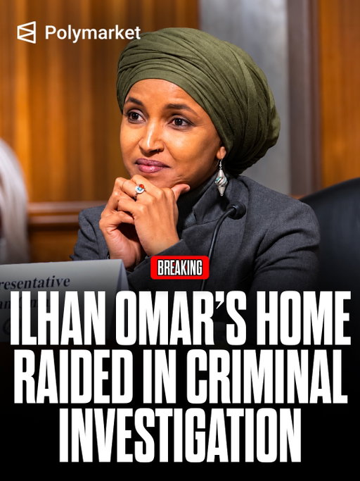 Federal agents searched Representative Ilhan Omar’s Washington, DC, home Monday morning as part of an ongoing criminal investigation, the Justice Department confirmed.

Fox News reported that the search was linked to a possible fraud investigation involving immigration paperwork filed by Omar’s late father when she was a child.

Authorities have not publicly confirmed the allegations or disclosed the scope of the investigation.

Traders predict a 64% chance Trump will publicly insult Ilhan Omar this month.