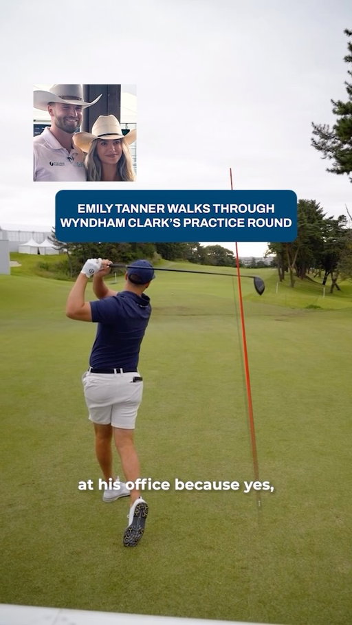 Play 3 holes @BaycurrentClassic with @WyndhamClark and @EmilyyTanner 🎤