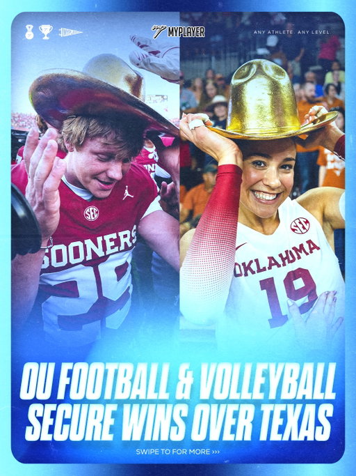 A good weekend to be a Sooner. 

OU Football and Women’s Volleyball teams both bring home wins against Texas from this weekend. 

@_alyssaflack led the way with 19 kills and @tate.sandell makes the game winning FG 💥