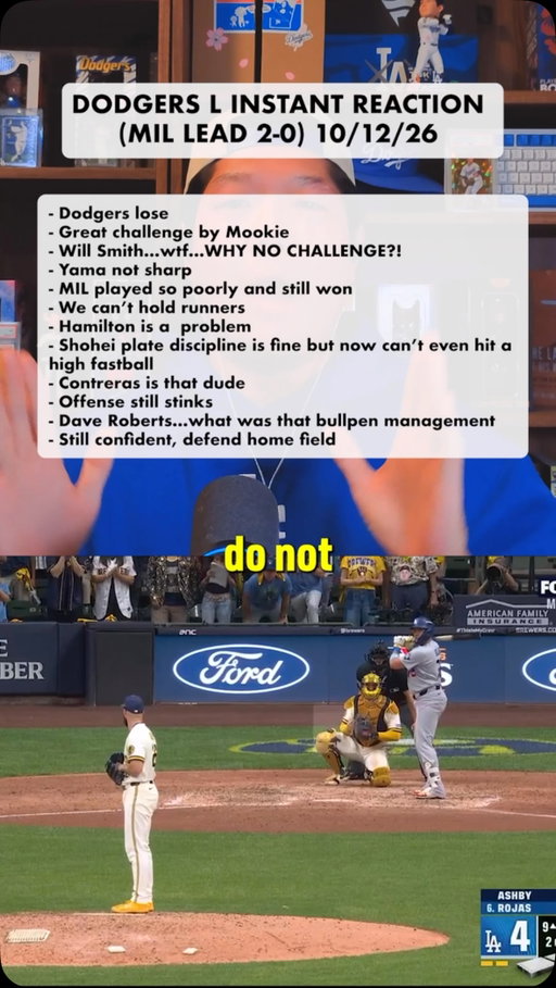 DODGERS INSTANT REACTION 10/12/26 #dodgers #brewers #nlcs #baseball