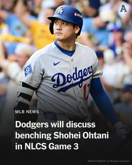 Down 0-2 in the NLCS, the Los Angeles Dodgers are considering sitting Shohei Ohtani.

Ohtani went 0-for-4 with two strikeouts in Game 2, a 7-4 loss to the Milwaukee Brewers, lowering his postseason average to .150 and his postseason OPS to .411.

Manager Dave Roberts said he’ll have a conversation about what’s next with Ohtani on Tuesday.

Link in bio for more details.