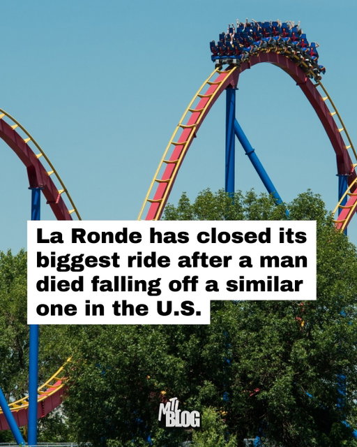 La Ronde has shut down its biggest roller coaster after a man reportedly fell to his death from a similar ride at Six Flags Over Georgia on Monday.

Witnesses said they saw the man come out of his seat on the Goliath roller coaster in Atlanta, and several other people were also injured when he reportedly struck them as he fell. 

Six Flags says La Ronde's own Goliath coaster — which isn't exactly the same ride but was made by the same company and uses the same type of safety restraints — as well as Wonderland's Behemoth and Leviathan in Toronto, were closed "out of an abundance of caution," with no timeline for reopening.

Everything else we know so far at the link in the @mtlblog bio.

📸: @larondesixflags